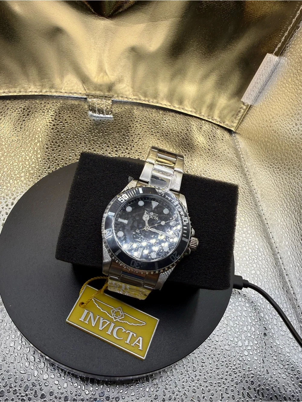 Invicta Silver Stainless Steel Watch with Black Dial